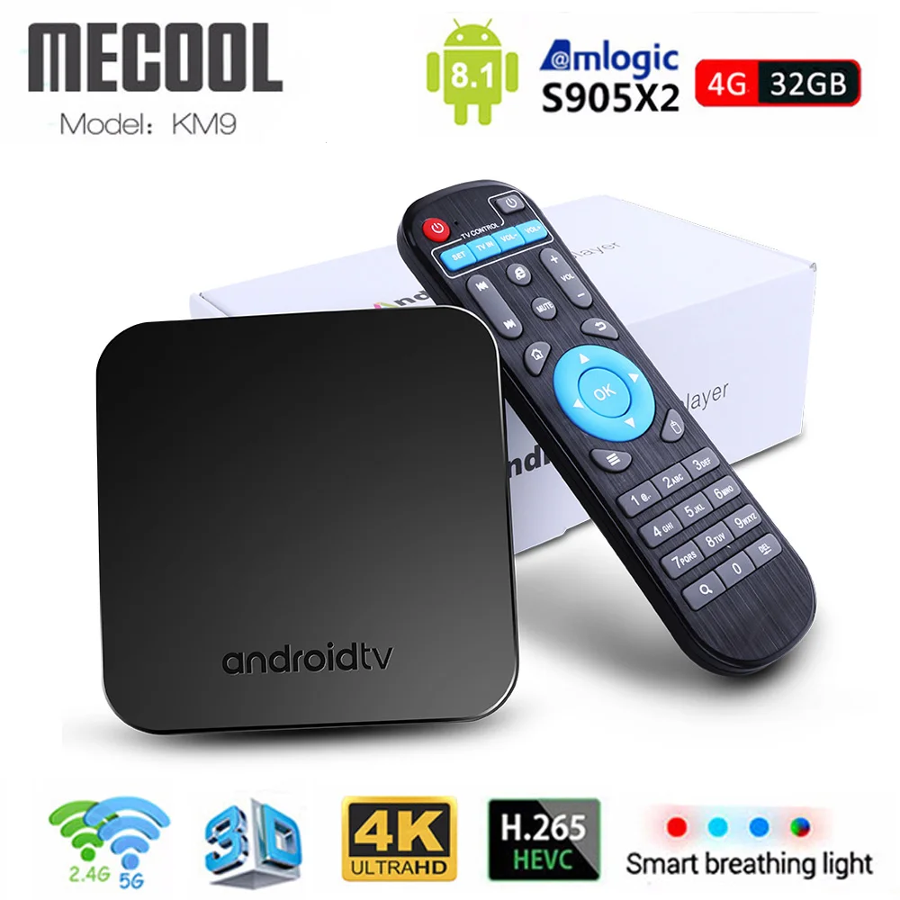 

Android 9.0 MECOOL KM9 Smart Android TV BOX Amlogic S905X2 Quad core 4G DDR4 32G EMMC Set Top Box Support 4K H.265 Media Player