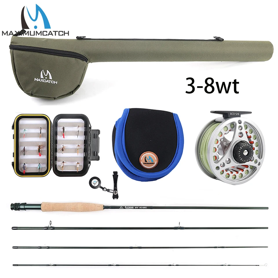 Maximumcatch 5WT يطير الصيد كومبو 9FT متوسطة سريع يطير قضيب قبل المخزنة مؤقتا يطير بكرة 5F يطير خط مع cordura مثلث أنبوب