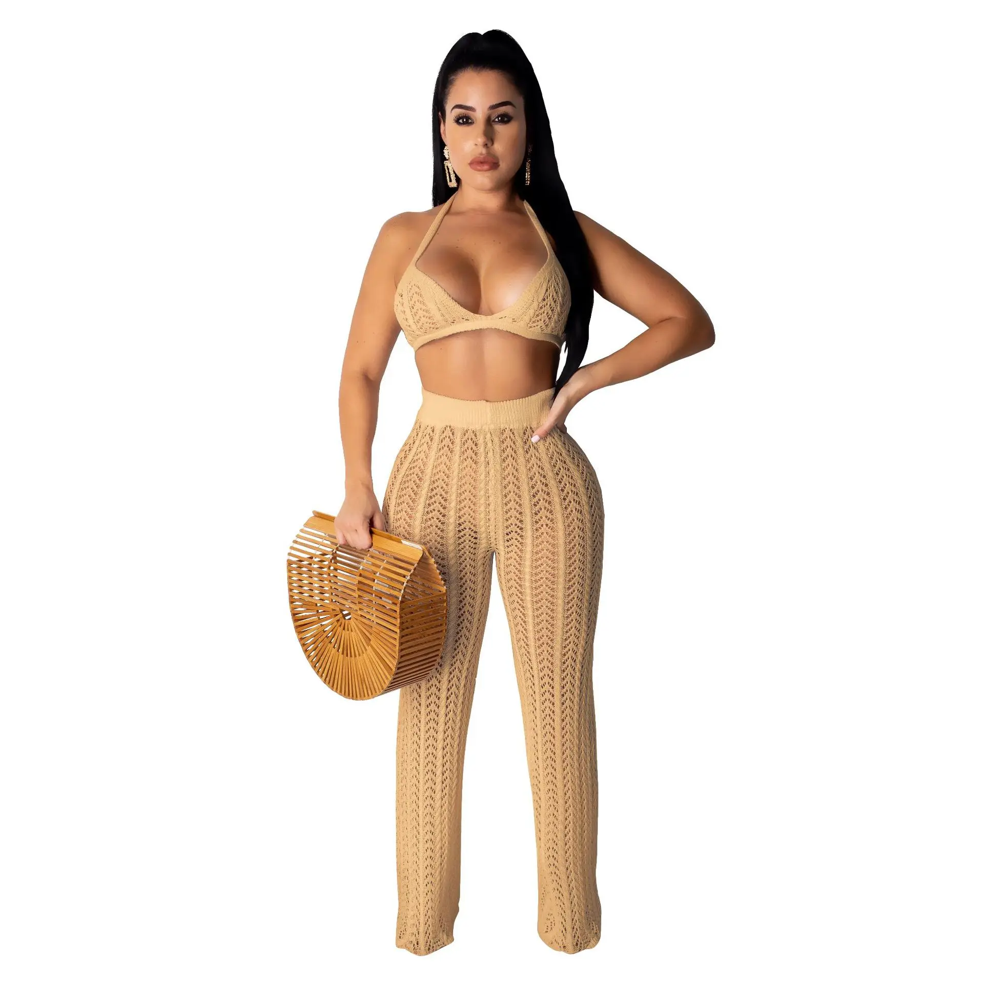 

Swimwear Women Sheer Cover Up Beach Knitted 2 Set Pareo Swimsuits Cape Pants Outlet Summer Boho Coverups Tunic Capes Sexy Ladies