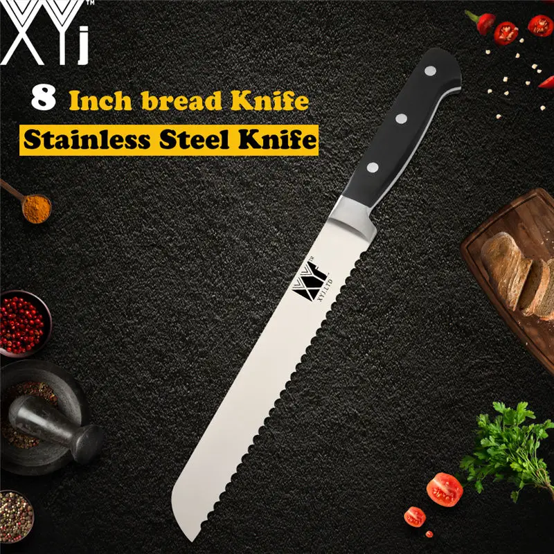 XYj кухонный нож из нержавеющей стали Высокоуглеродистый тонкий острый нож Нескользящая ручка шеф-повара нож для нарезки хлеба Santoku нож для очистки овощей - Цвет: 8 bread knife