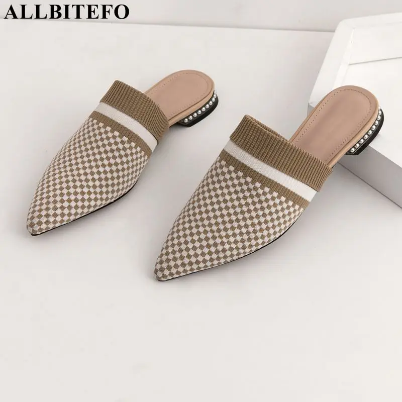 

ALLBITEFO fashion brand low-heeled party women shoes mixed colors comfortable high qulaity women slippers summer women sandals