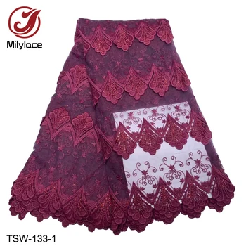 

2019 African Lace Fabric 5 Yards Embroidery Tulle Lace with Shiny Stones Nigerian Lace Fabric for Party TSW-133