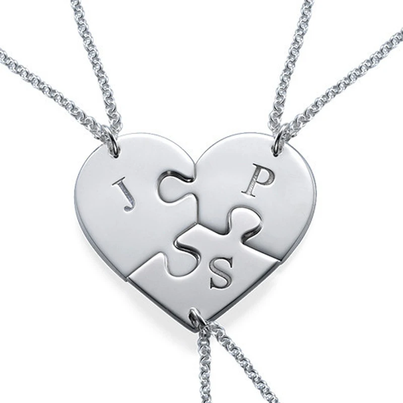 3 Pieces Puzzle Initial Necklace 925 Sterling Silver Personalzied Name