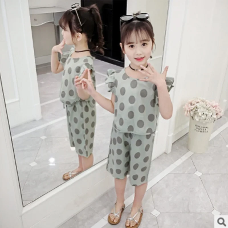 

Children 's Leisure Clothing Sets New 2019 Summer and Spring Girls Cool Suits 2 Colors Size4-14 Kids Clothes Sets 2 Piece ly289