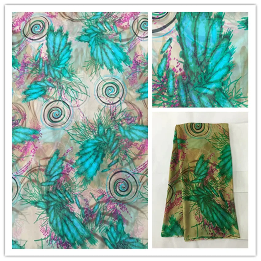 

140cm Thin 100%Pure Natural Mulberry Silk Chiffon Digital Printed Blue Fabric Material Textile Sew Women Dress Scarf Cloth DS23