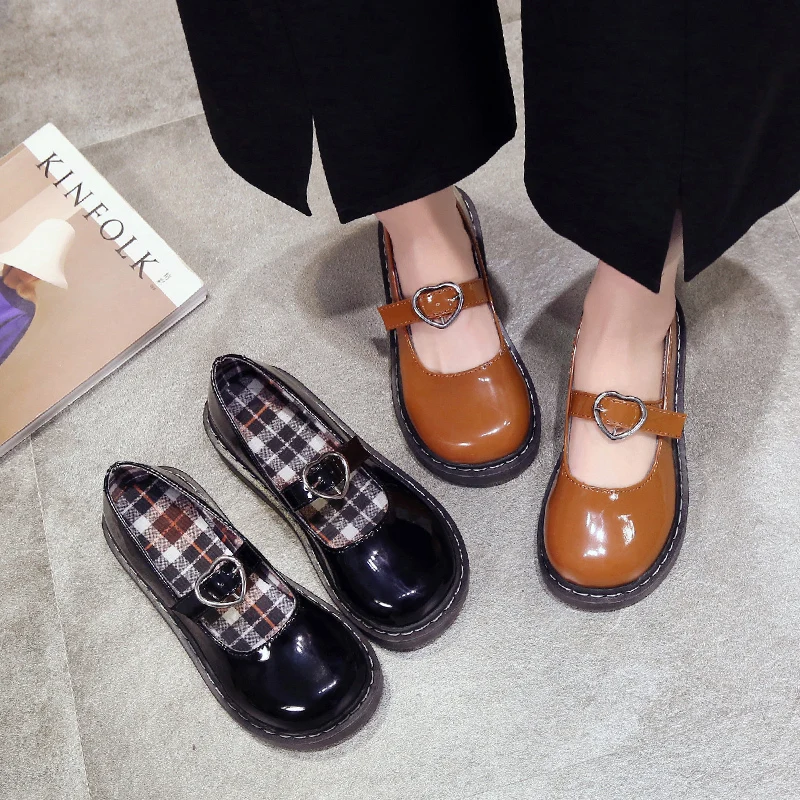 

japanese sweet lolita shoes love buckle round head kawaii girl daily leather shoes student cosplay women shoes loli