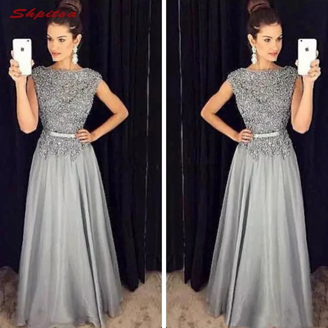 Long Silver Grey Lace Mother of the Bride Dresses for Weddings Plus