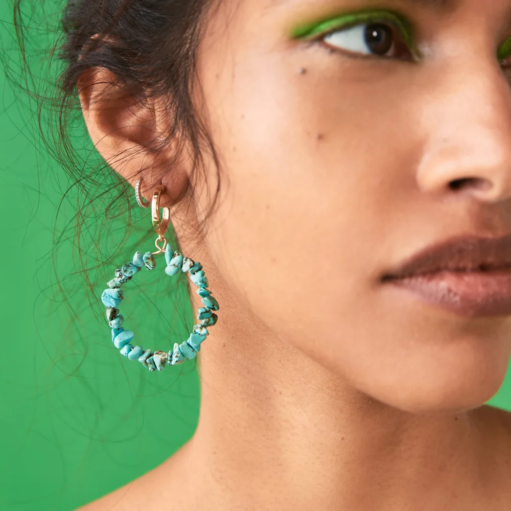 

ZA 2019 Vintage Green Stone Hanging Earring for Women Bohemian Handmade Round Dangle Earring Wedding Jewelry Gift