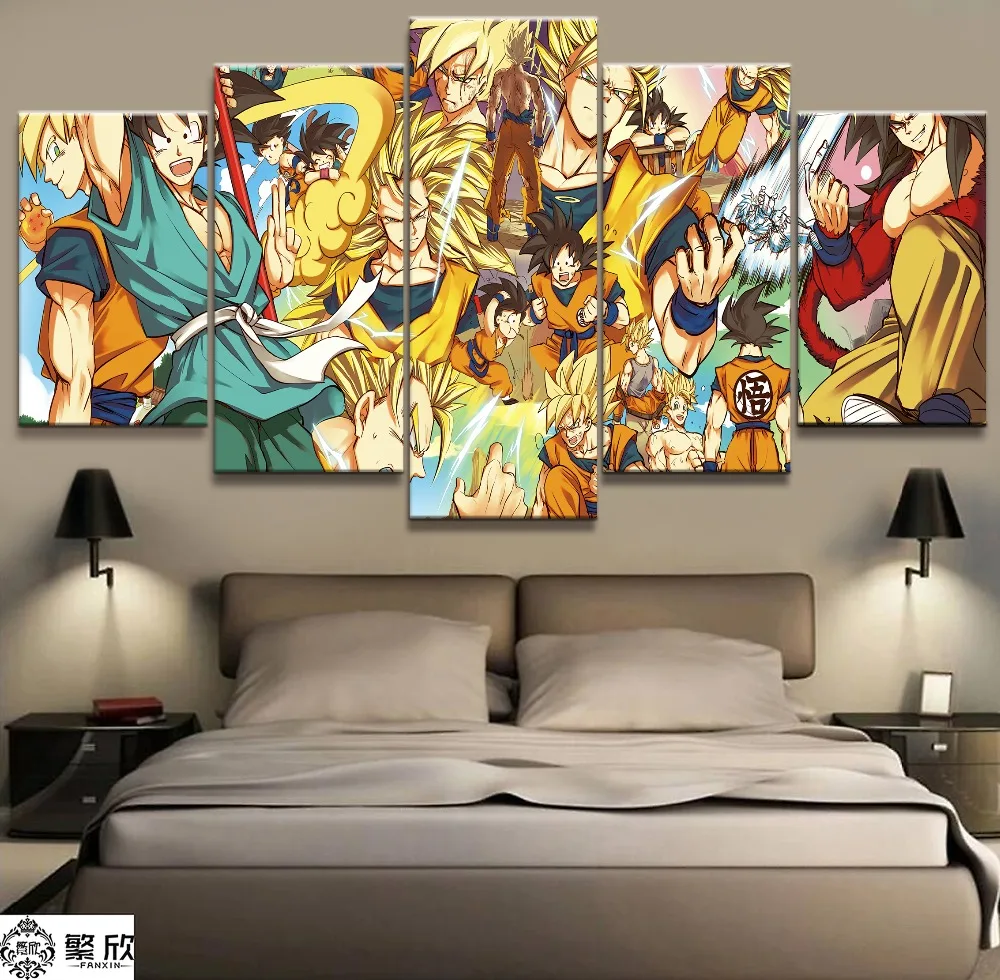 

5 Piece Modern Painting Goku and Vegeta Canvas Printed Wall Art Pictures Home Decor For Living Room Dragon Ball Poster Unframed