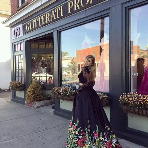 Lewande Floral Printed Black Prom Dresses Two Pieces Long Sleeves Lace Formal Bridesmaid Dresses Gown Graduation Graduation Gown Sleeves Graduation Dresses Blackgraduation Gown Aliexpress