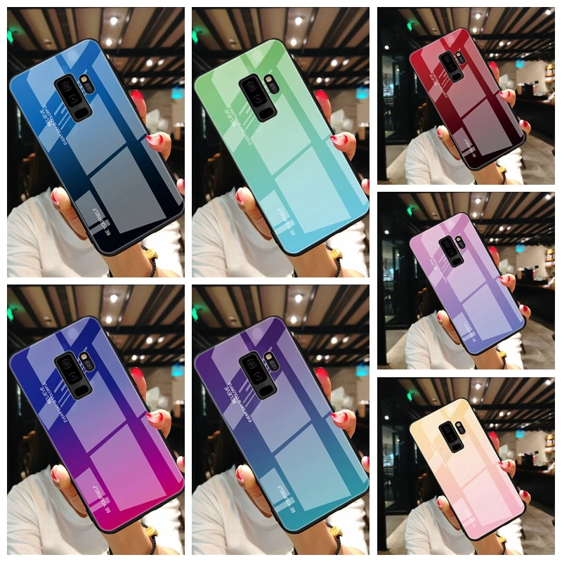 

Gradient Rainbow Tempered Glass Case For Samaung S10+ S8 S9 Plus M20 A30 A50 Note 8 9 A7 J4 J6 Plus A5 A7 2017 TPU Frame Coque