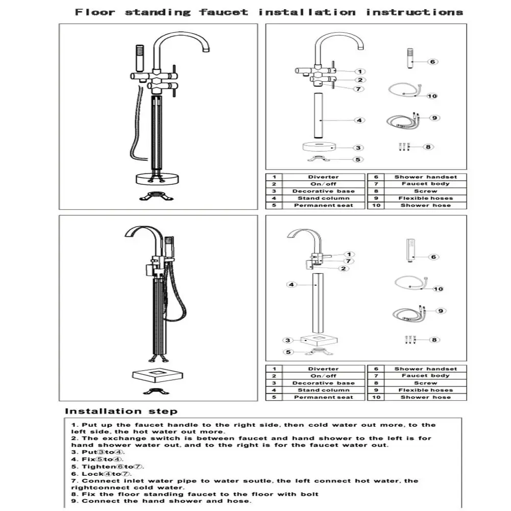 Onyzpily Bathtub Faucet Floor Standing Tub Bathroom Chrome Floor