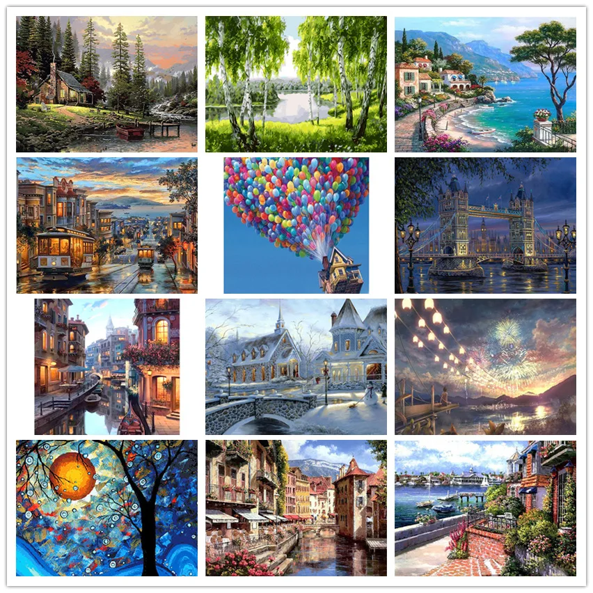 

Landscape Poplar trees in the wild painting digita oil painting home decoration hand-painted painting oil Painting for Numbers