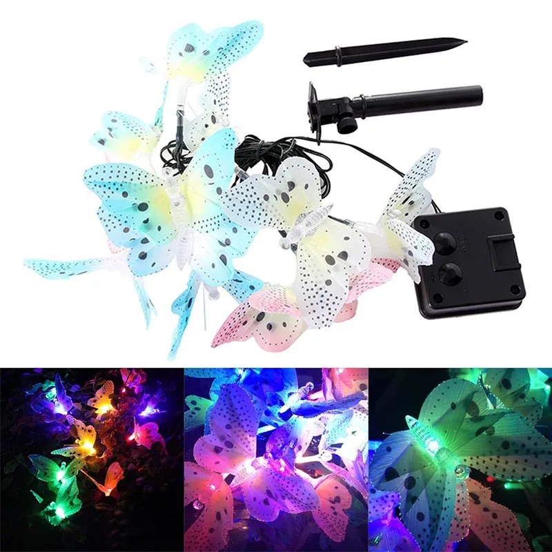

12 Led Solar Powered Butterfly Fiber Optic String Waterproof LED Outdoor Lawn Lamps Fence Ornament Light Garden Decoration