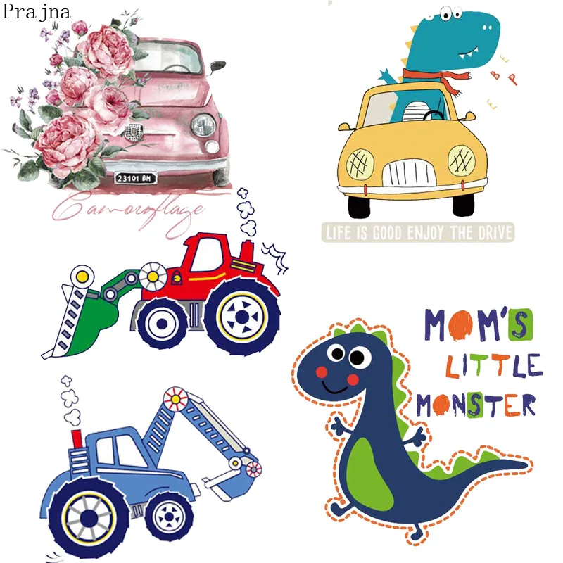 

Prajna Iron-on Transfers For Boy Clothes Heat Transfer Viny Print PVC Car Tractor Dinosaur Patch Badge Thermal Transfer Stripes