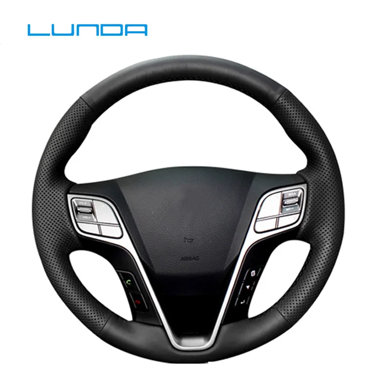 LUNDA Black Genuine Leather Suede Hand stitched Car Steering Wheel