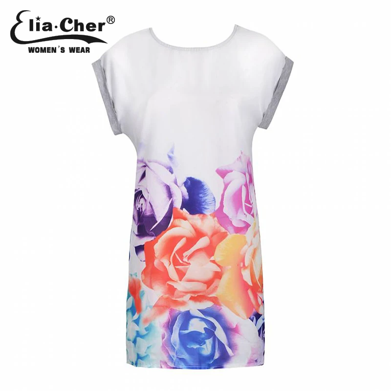 Buy Cheap Summer dress Women Dresses Elia cher Brand Chic Tropical Floral Rose Print T-shirt Dress Plus Size Casual Female Clothing