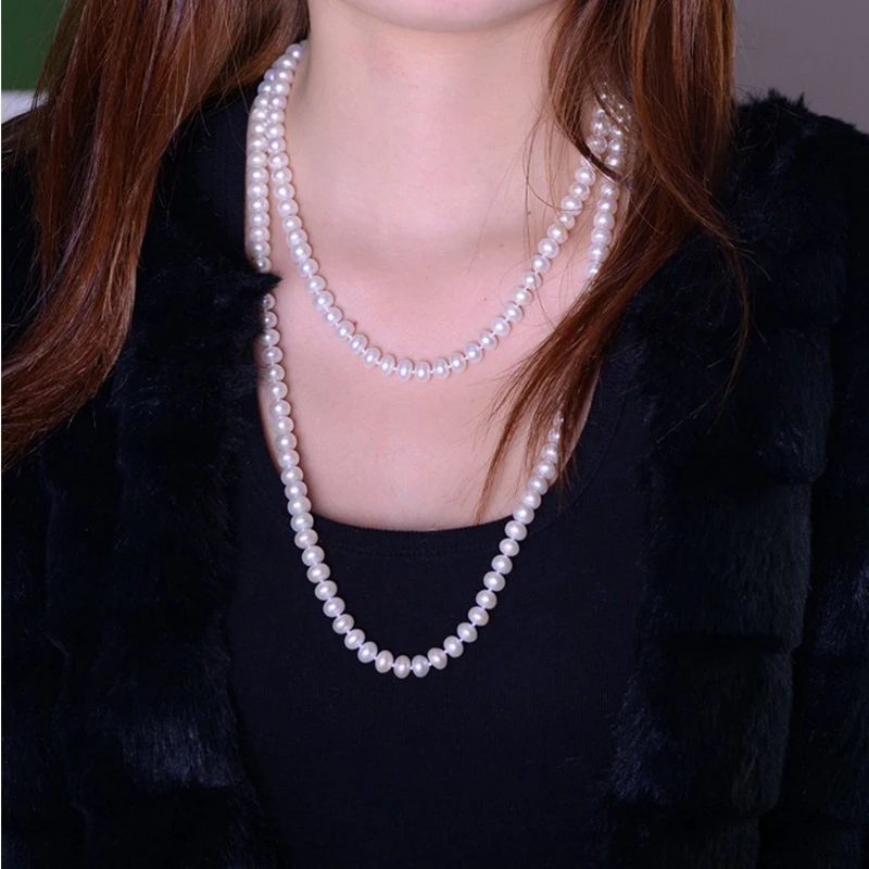 ASHIQI 90 см/120 см натуральный пресноводный жемчуг ожерелья ювелирные изделия 3 ряда свитер цепи длинные ожерелья женщины подарок на день матери