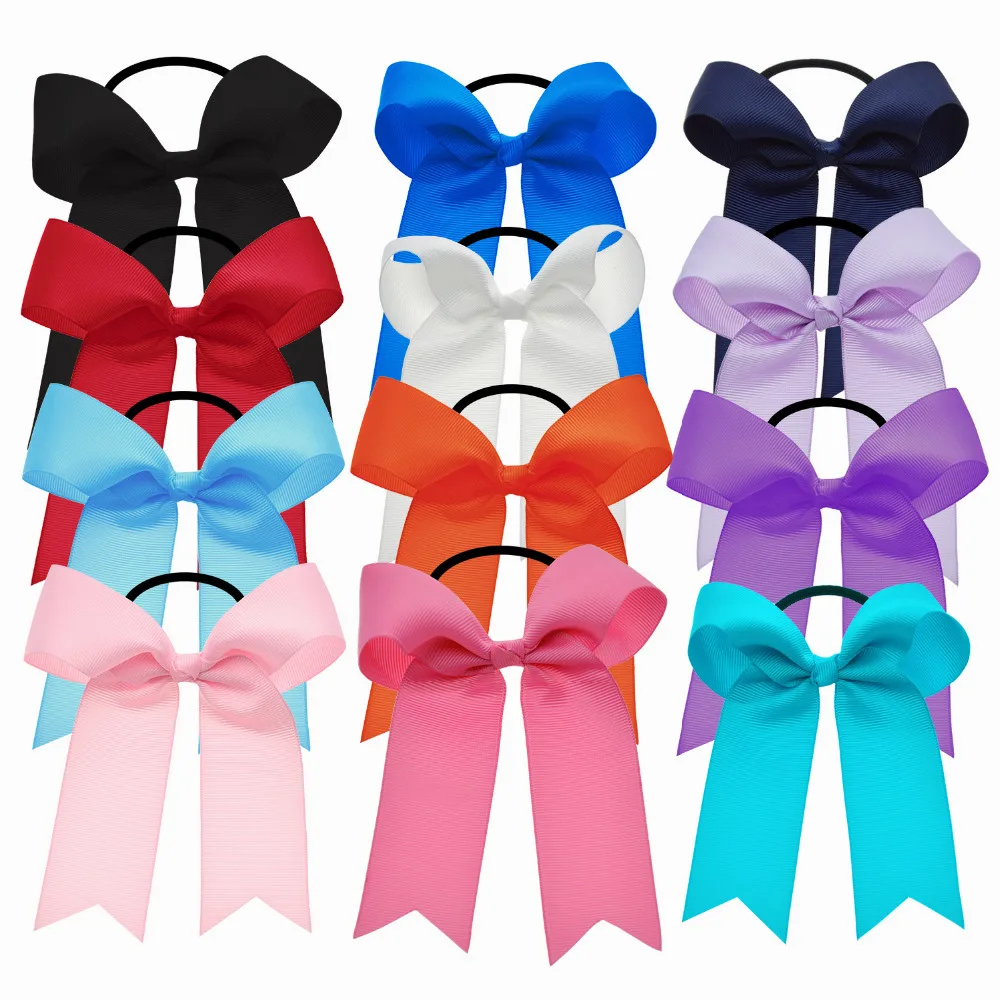 12 Pack 4 Inch Girls' Grosgrain Ribbon Cheerleading Bow With Elastic