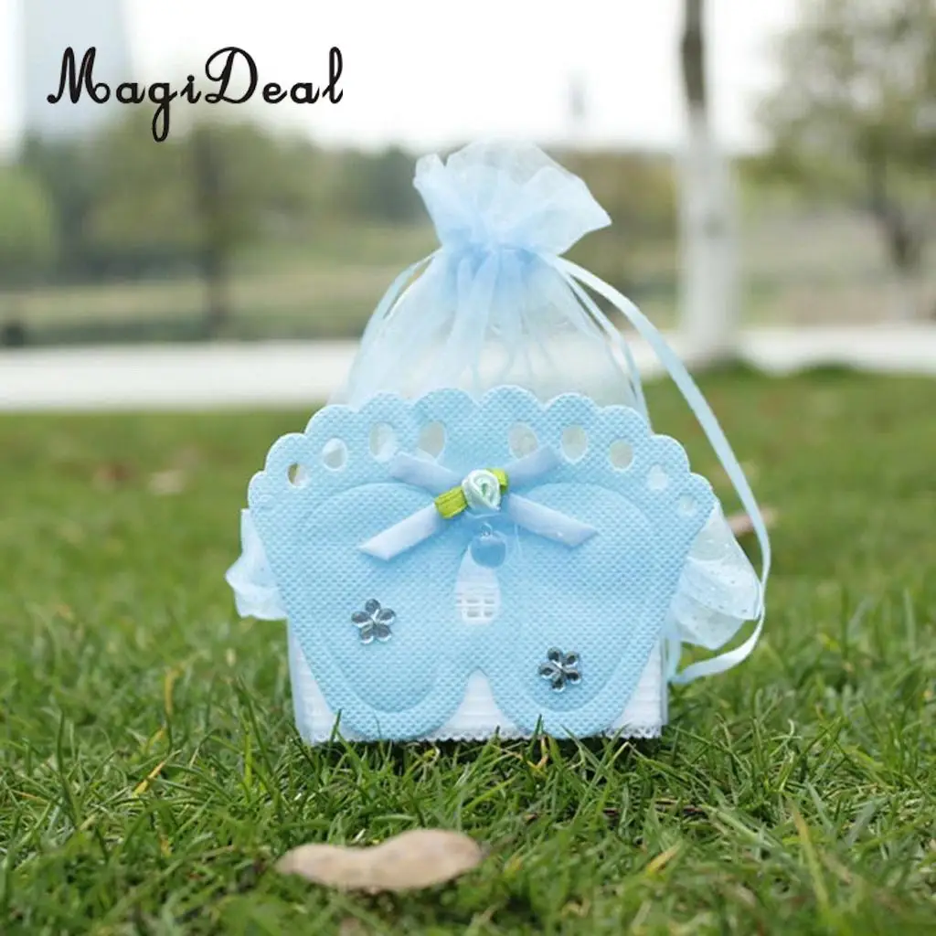 12 Pieces Baby Footprint Gift Treats Box Bags Girl Boy Baby Shower Kids Birthday Party Organza Candy Bags Favors