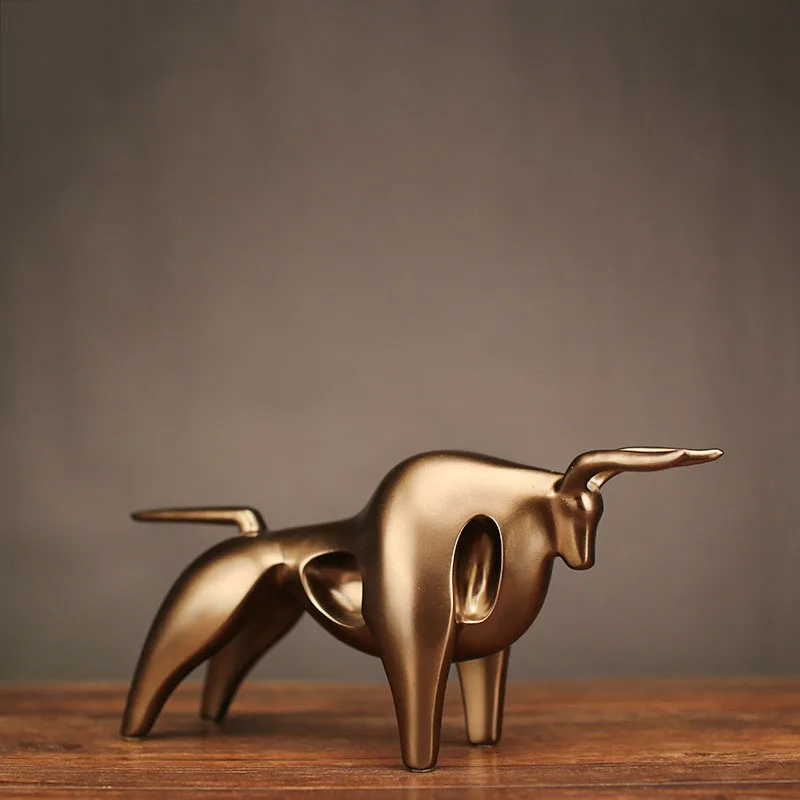Современная Абстрактная статуя коровы из смолы, Золотая Фортуна, украшения для дома, аксессуары для декора, подарки, украшение для гостиной или спальни