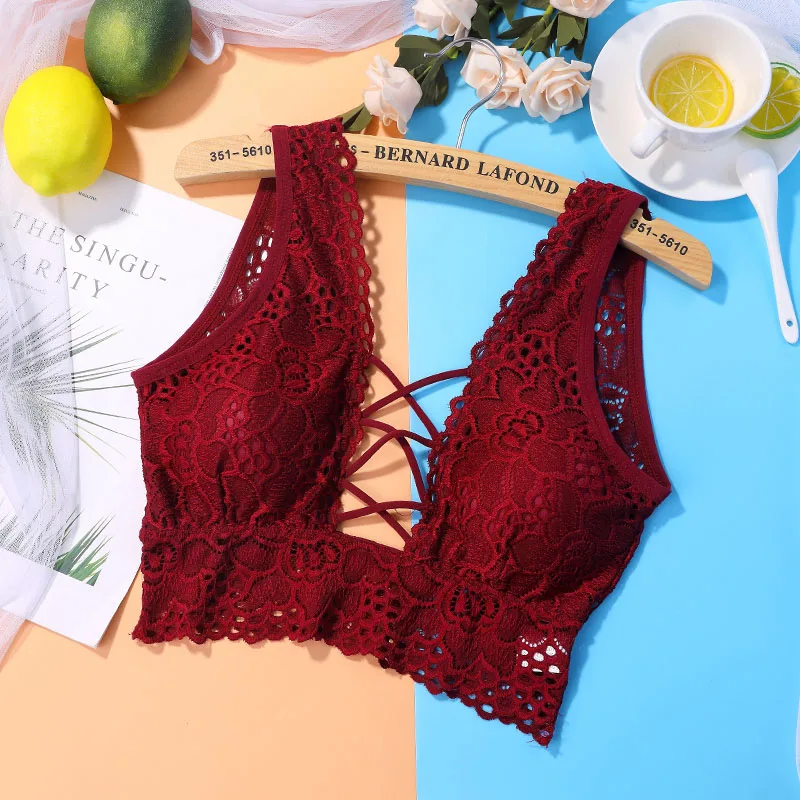 

Women Seamless Padded Bras Stretch Brassiere Wireless Bra Top Wide Strap Lace Bralette Bras