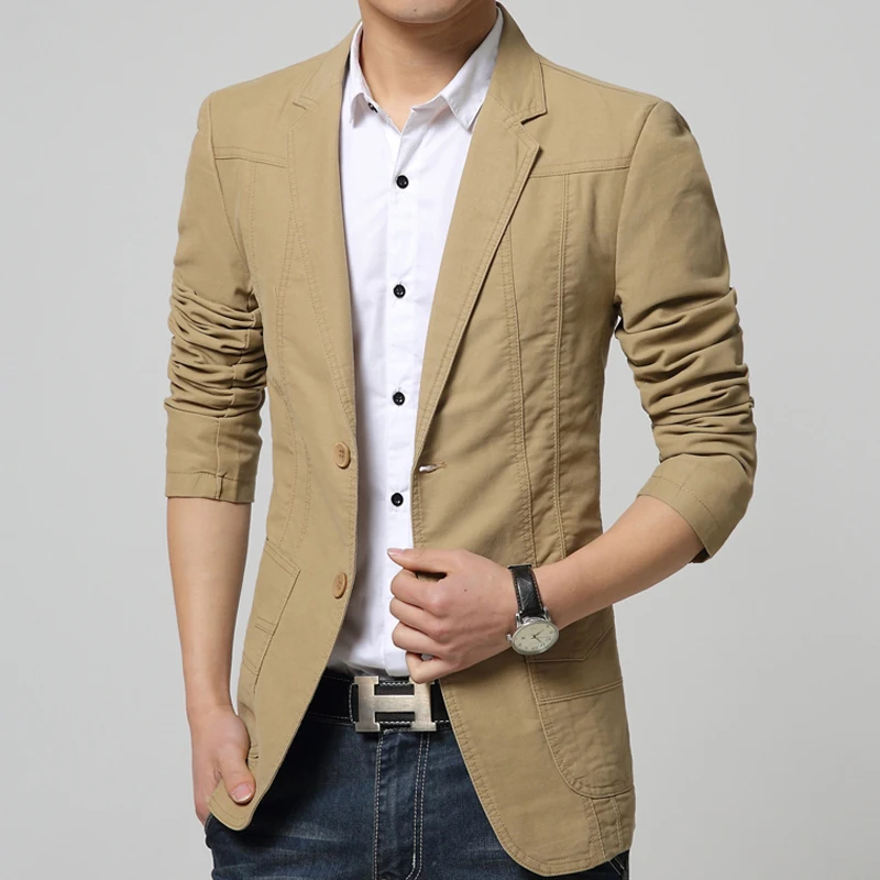New 2015 High Quality Mens Blazer Jacket Solid Color Casual Cotton