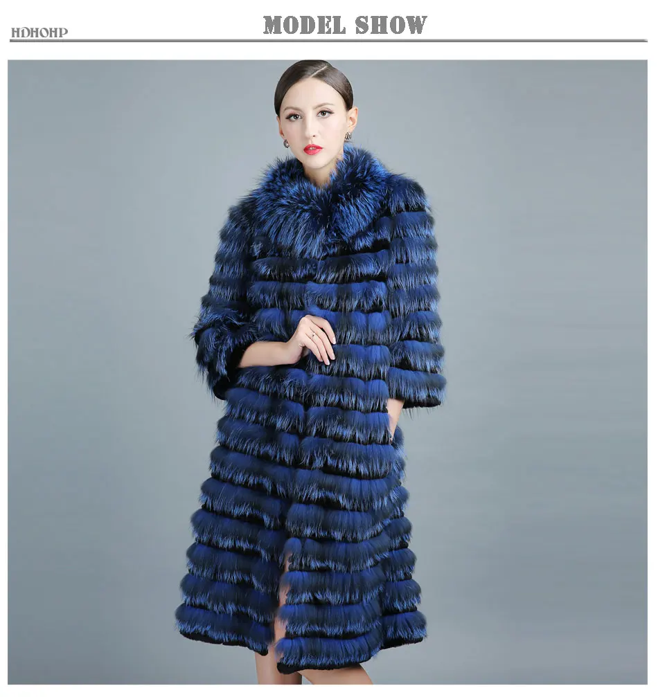 HDHOHR новое натуральное пальто из меха серебристой лисы зимнее высококачественное пальто из натурального меха лисы для женщин 100 см длинное стильное меховое пальто