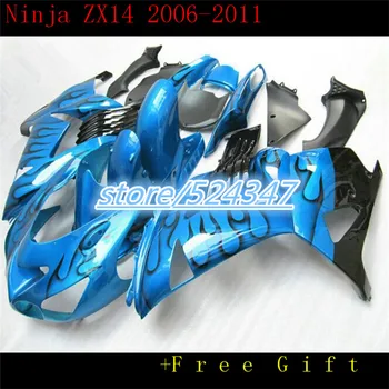 

regalo negro llamas para KAWASAKI NINJA ZZR1400 06 07 08 09 10 11 azul negro ZZR 1400 2006 2007 2008 2010 2011 carenado-Nn