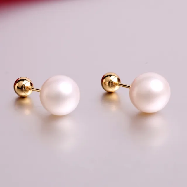 Robira Freshwater Pearl Ball Stud Earring Bead Double Side Robira Freshwater Pearl Ball Stud Earring Bead Double Side 18k Yellow Gold Two Face Way