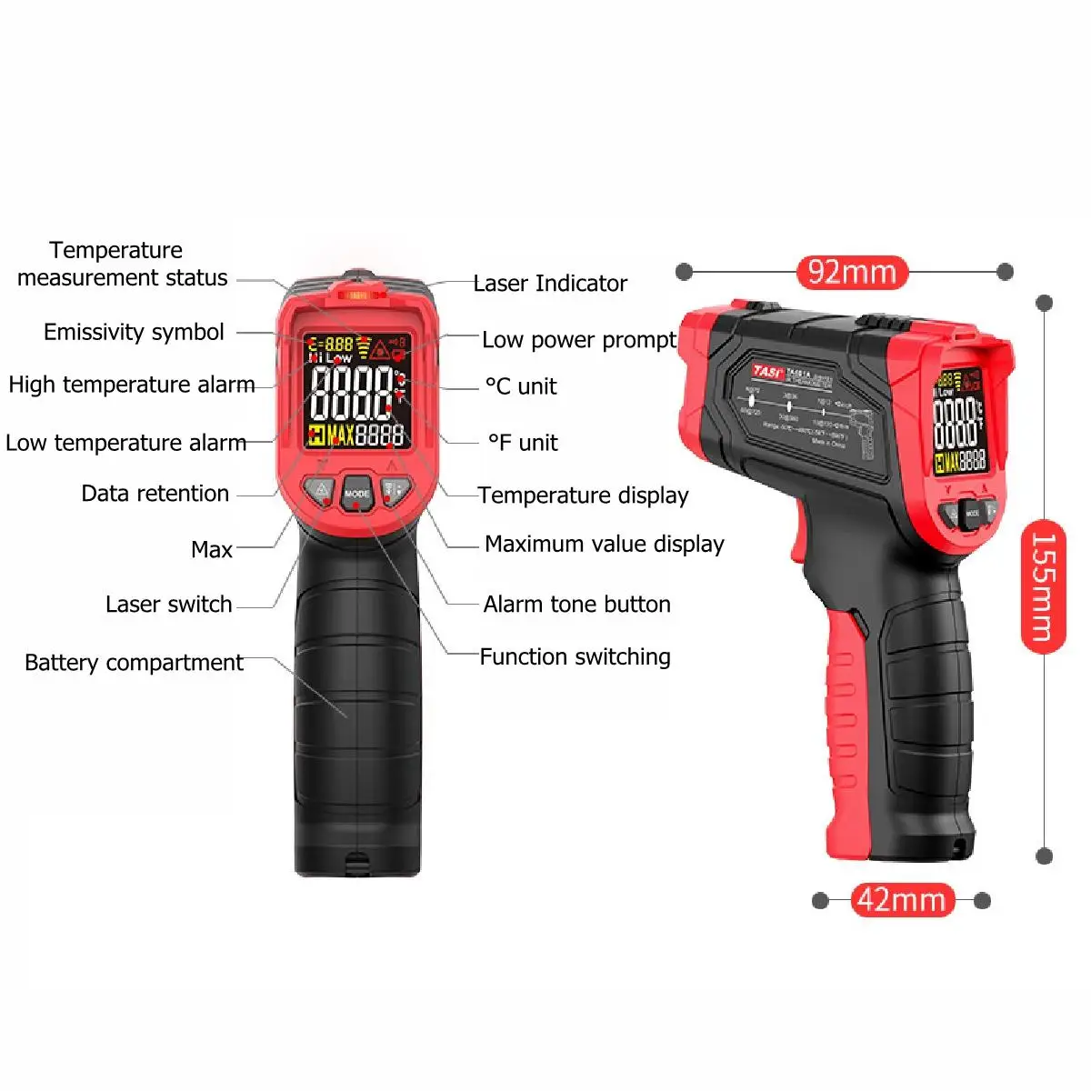 Beste Digitale Infrarood Thermometer Non Contact Temperatuur Gun Laser Handheld IR Temp Gun Kleurrijke Lcd scherm 50 880C Alarm