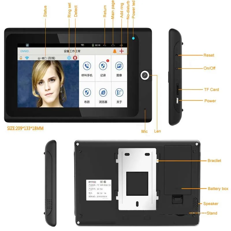 Mountaionehigh-definition Интеллектуальный WI-FI беспроводной сети видео-телефон двери/дверной звонок w/t сигнализация и обнаружения движения