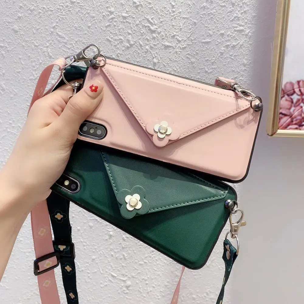 

Case For iPhone X Xr Xs Max Case Vintage Camellia Flip Wallet Card Slots Stand Case For iPhone 7 8 6S Plus Cover Crossbody Strap