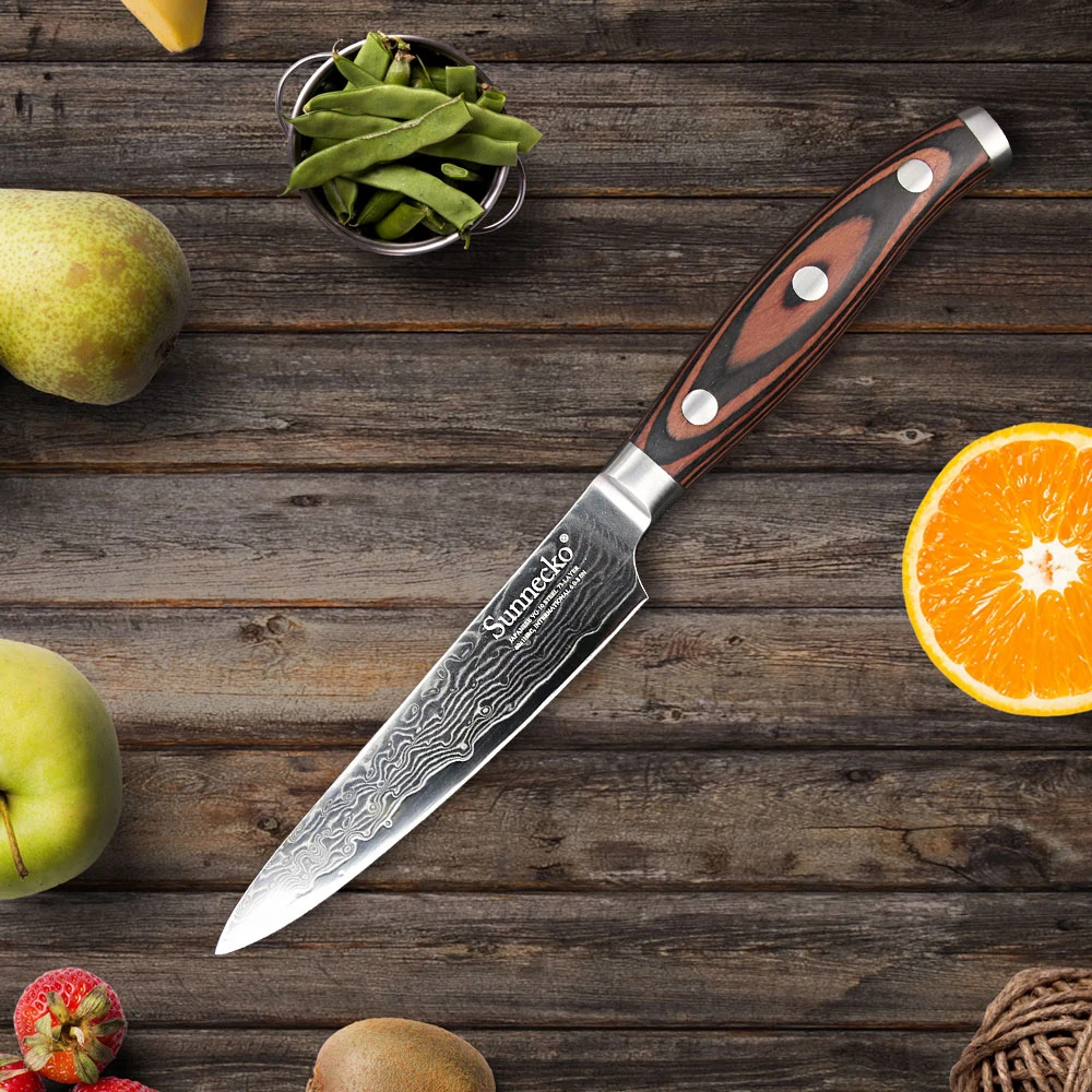 Sunnecko 5 дюймов Дамасские Стальные Кухонные ножи с деревянной ручкой Pakka Профессиональные кухонные инструменты сильная твердость кухонный нож