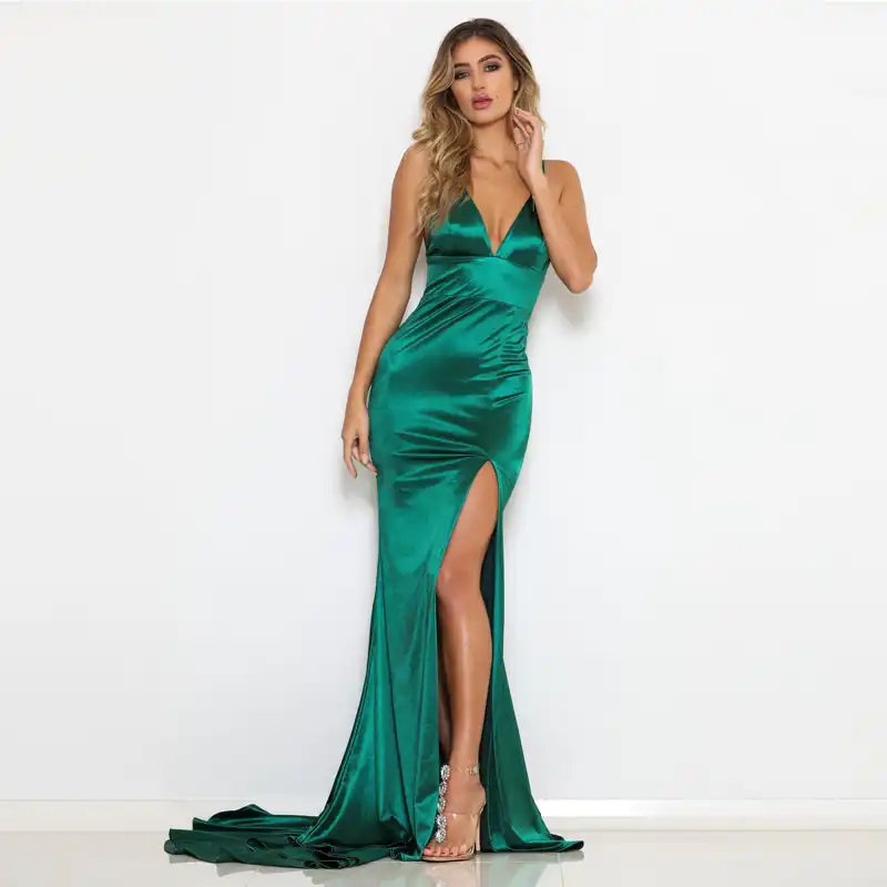 green maxi dress with split