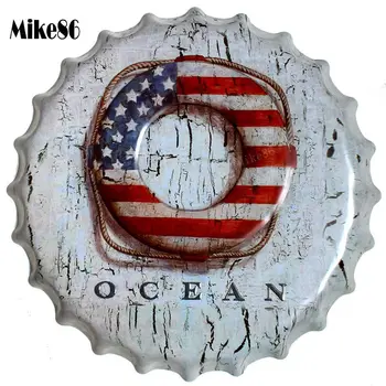 

[ Mike86 ] OCEAN Life Buoy Bottle Cap Mediterranean style Painting Retro wall sign Pub Family Gift Party Decoration 40 CM BG-38