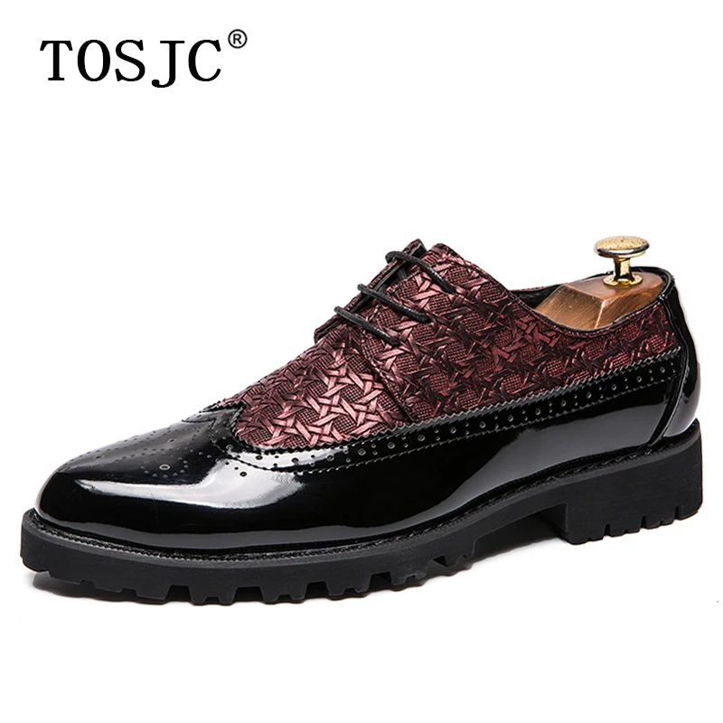 

TOSJC Brand Mens Weave Carved Oxfords Fashion Bling Shining Wedding Party Shoes Male British Style Lace-up Brogue Dress Shoes