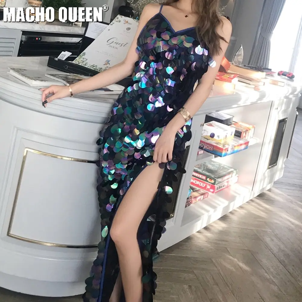 

Holographic Mermaid Sequin Long Dress Sexy Nightclub Birthday Prom Long Dress Costume Runway Celebrity Red Carpet Dresses Outfit