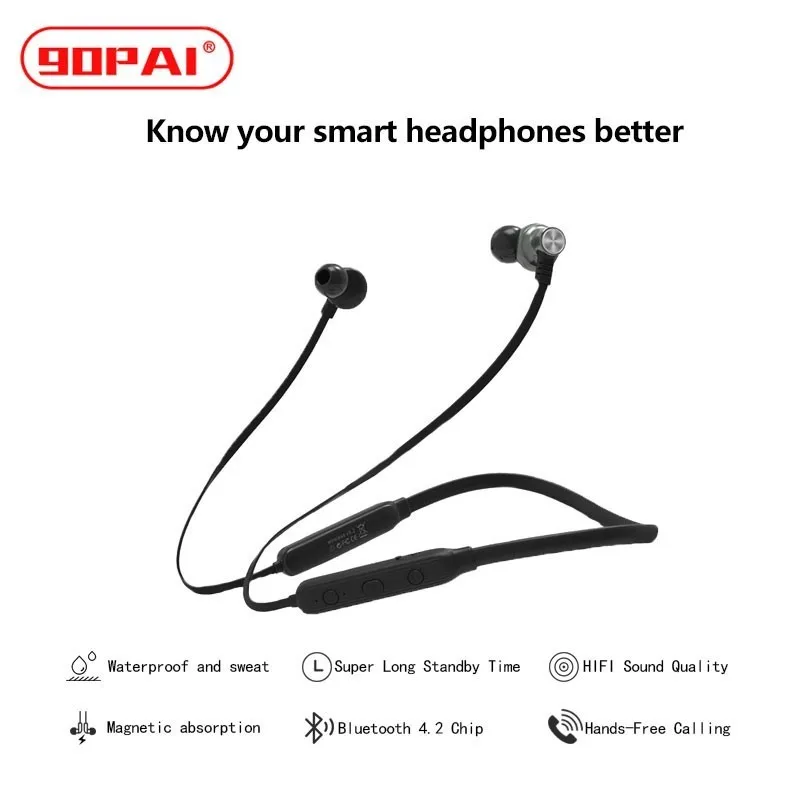 

90PAI Bluetooth Earphone Wireless Sport Gaming Headset Waterproof Headphones With Microphone Neckband Running Large Battery