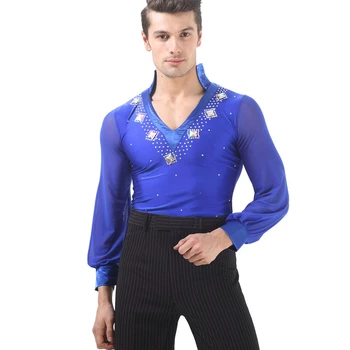 

2019 Latin Dance Shirts Mens Ballroom Dancing Wear Adult Standard Tops Performance Competition Clothing Customize Clothes