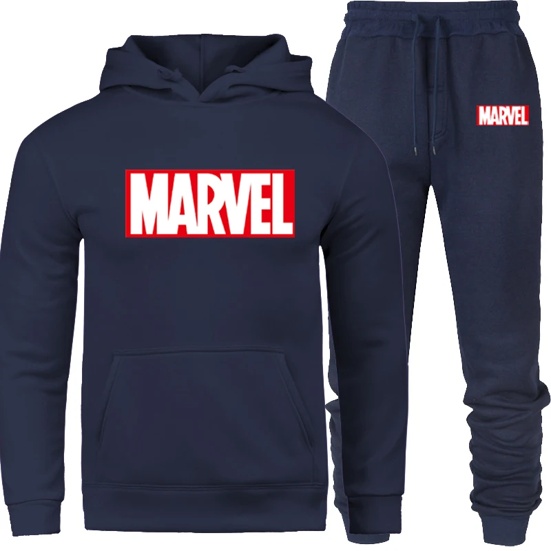Куртка+ штаны, толстовка, спортивный костюм, зимний флисовый комплект с капюшоном и принтом Marvel, мужской комплект из 2 предметов, толстовка, костюм, пальто, бренд