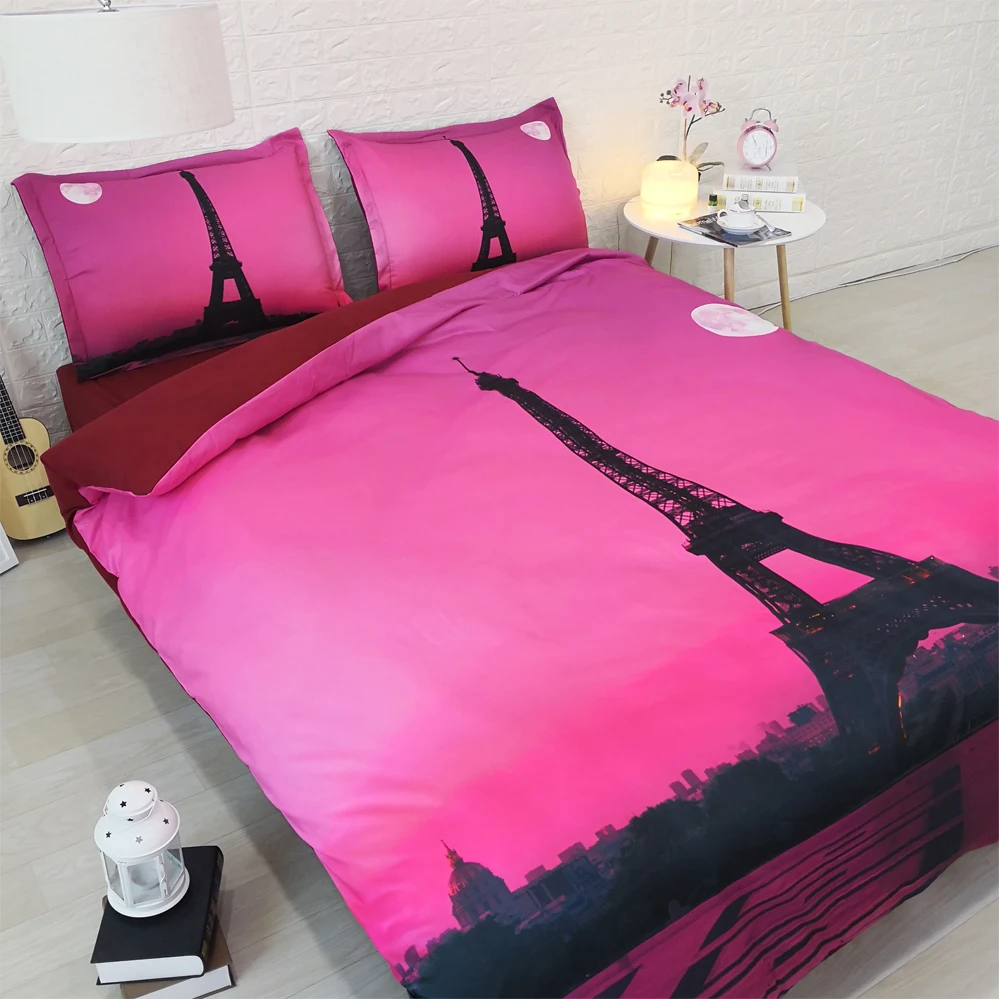 Розовый комплект постельного белья с цифровой печатью "Париж", пододеяльник, дизайнерский комплект постельного белья в богемном стиле, мини-фургон, 3 шт., большой размер, 260*225 см, JF257