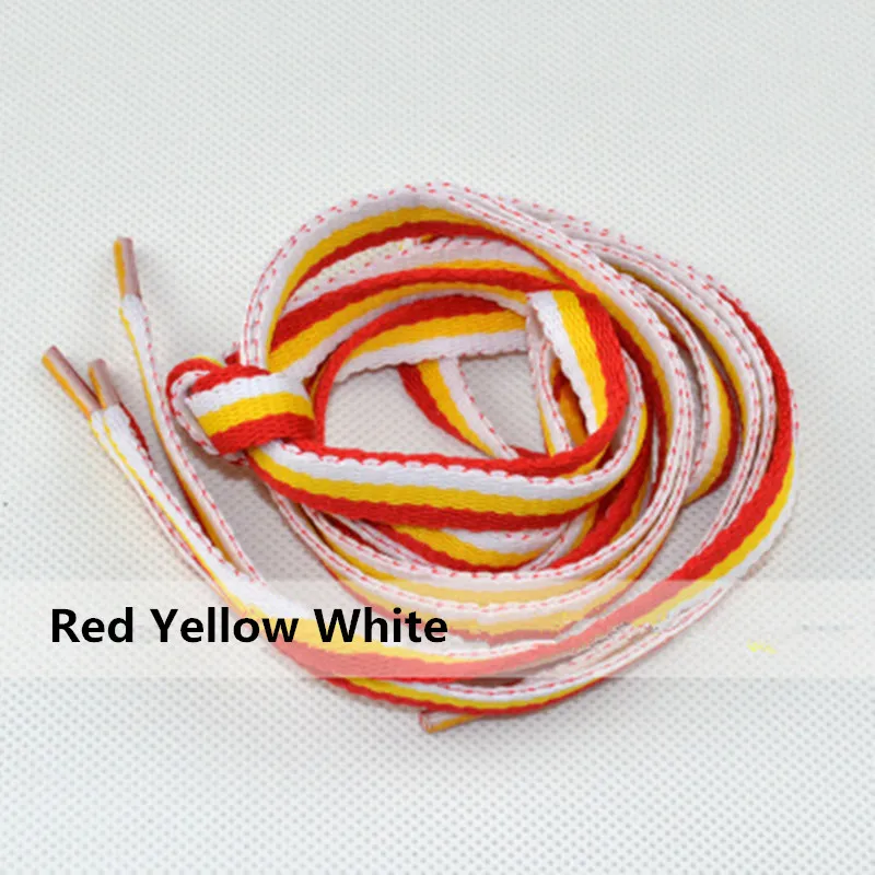 Разноцветные шнурки 1 см ширина 115 длина полосатые шнурки для женщин и мужчин цветные кожаные спортивные повседневные шнурки - Цвет: Red Yellow White