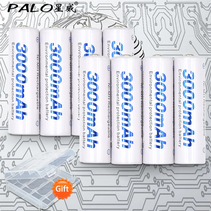 

PALO 8pcs / 2card AA Rechargeable Battery AA NiMH 1.2V 3000mAh NiMH White 2A Pre Charged Batteries Camera Rechargeable Battery