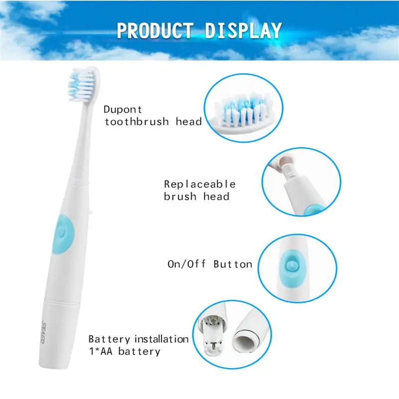 SEAGO Sonic Electric Toothbrush 360 Upgraded Kid Automatic Tooth Brush Waterproof With 3PC Replacement Brush Heads Battery SG915