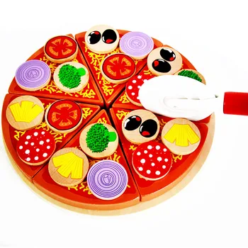 

27pcs Wooden Pizza Children Kitchen Toys Food Simulation Cut Toys Pretend Play Kitchen Games Tableware Toy Girl