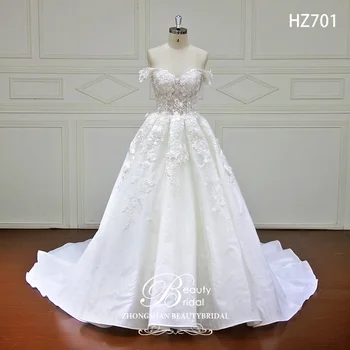 شراءBeautybridal الفاخرة الملكي قطار ألف خط فساتين زفاف دانتيل Vestido دي Noiva الحبيب قبالة الكتف فستان الزفاف HZ701