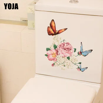 

YOJA 21.6X15.2CM Funny Wall Decal Flowers Butterfly Art Toilet Sticker Home Decor Art T3-1234