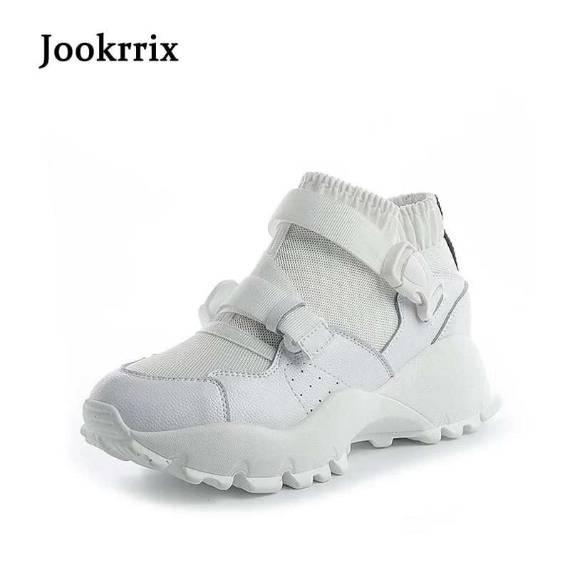 

Jookrrix 2018 Spring Fashion Lady Casual Increase White Shoes Women Real Leather Sneaker Breathable Girl Leisure Platform Shoe