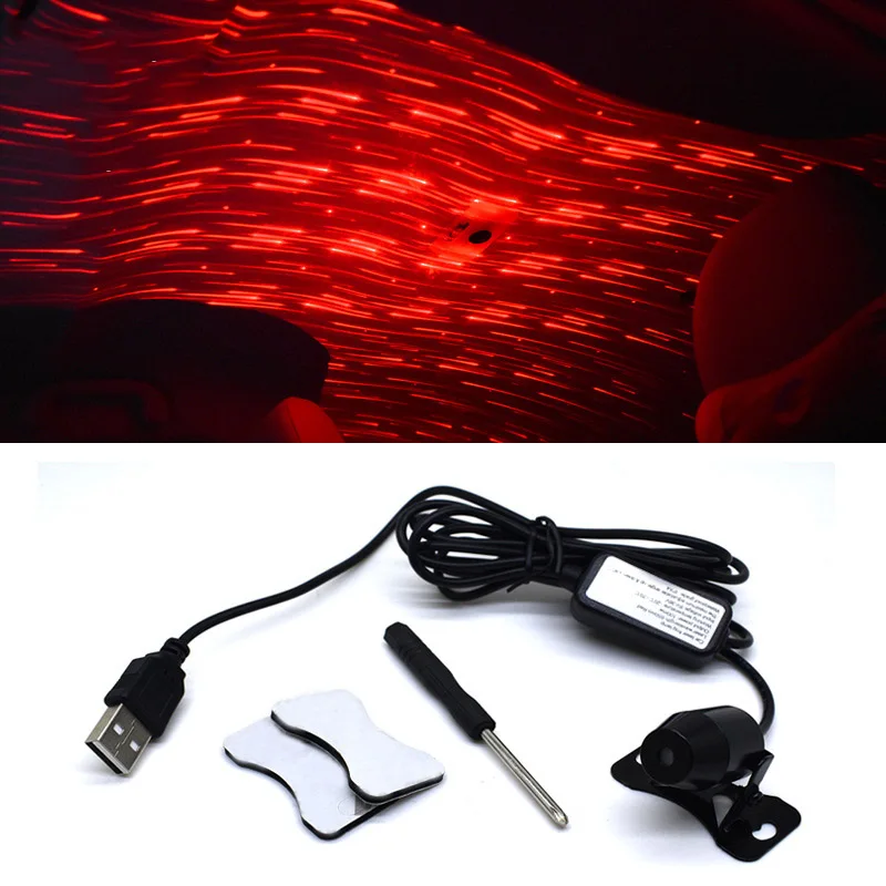 

Mini USB Red LED Car Interior Atmosphere Ambient Star Light Music Sound Vehicle Ceiling Meteor Lamp IPX4 DJ Laser Projector